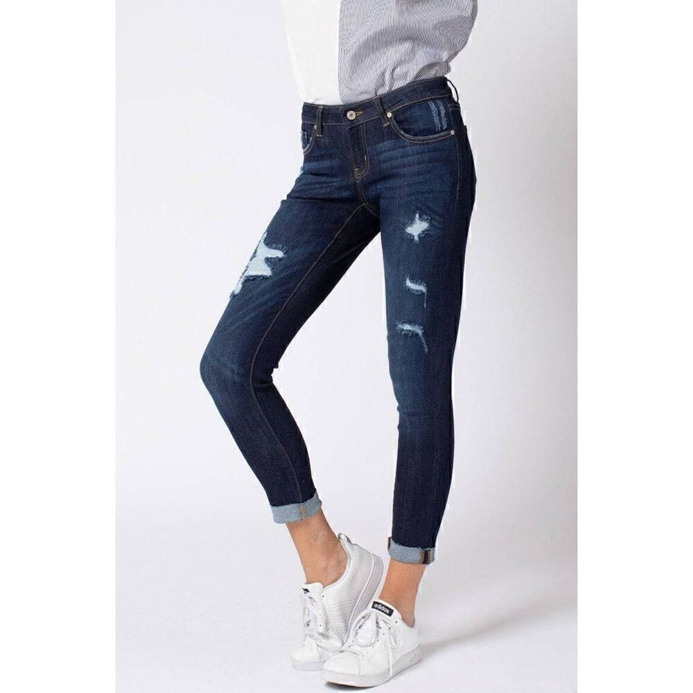 Kan Can Women's Low Rise Ankle Skinny Jeans - Distressed Size 3XL
